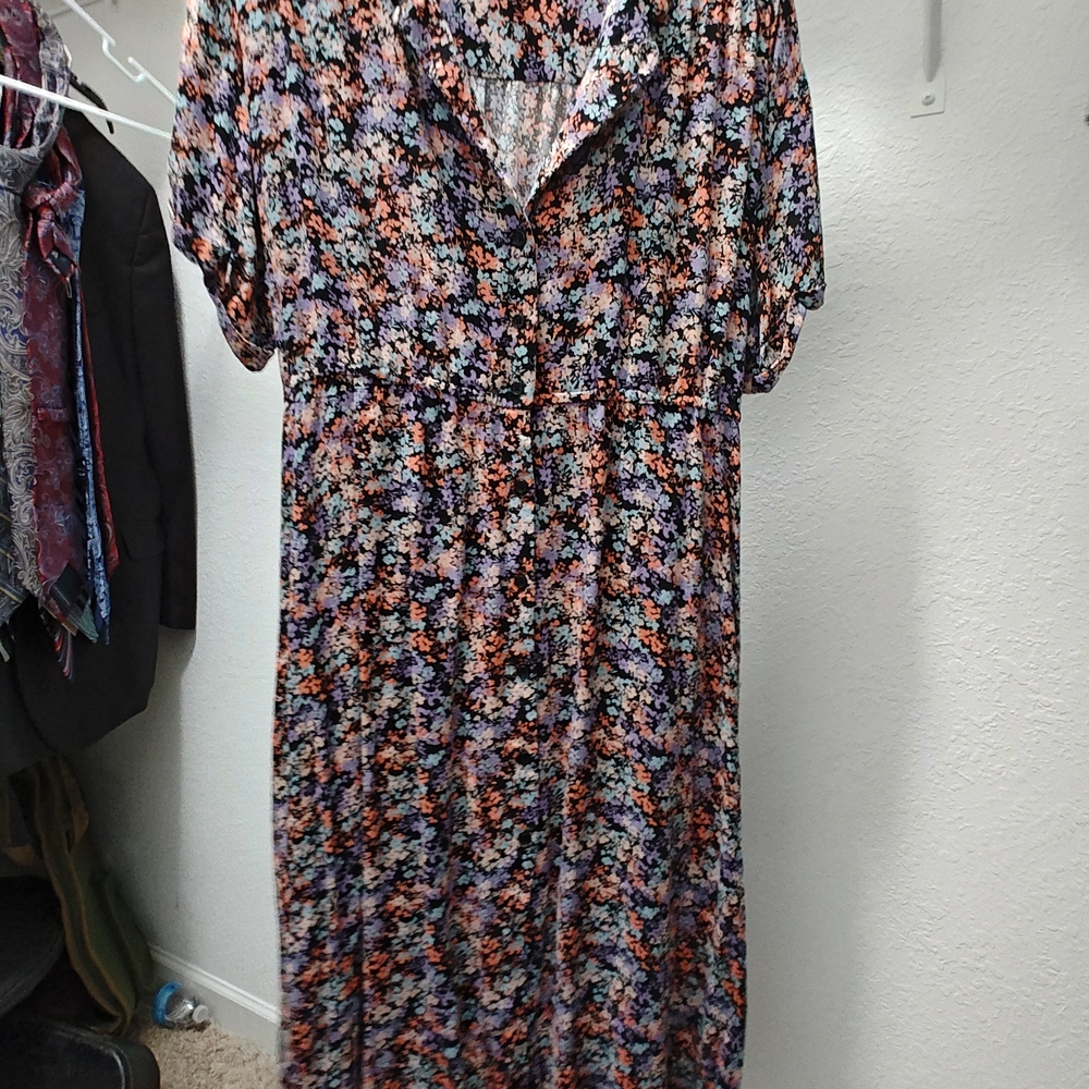 Time and Tru Floral Midi Dress - Black, Pink, Blue
